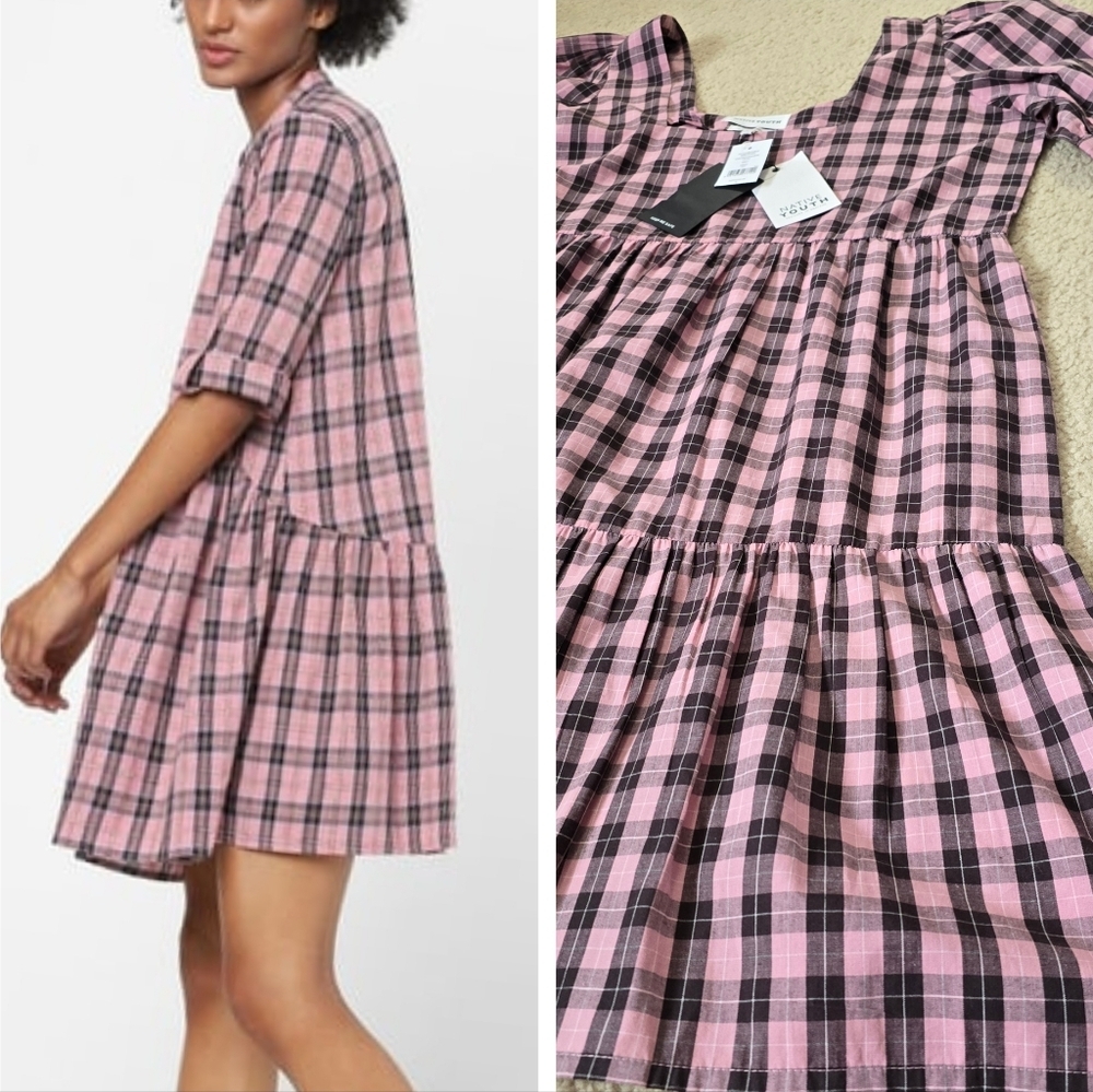 NWT Native Youth Pink Plaid Babydoll Dress – Size Small (Fits Medium)